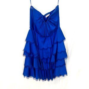 Rebecca Taylor Royal Blue Strapless Tiered Eyelash Dress Size 4